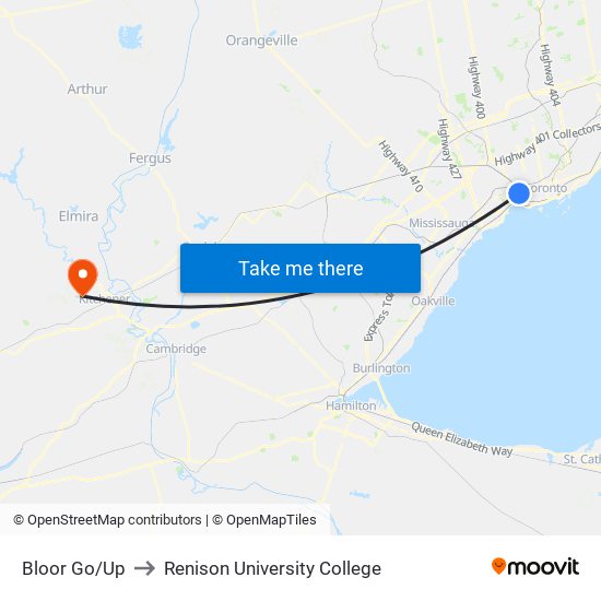 Bloor Go/Up to Renison University College map