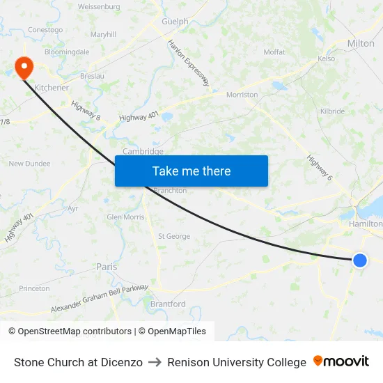 Stone Church at Dicenzo to Renison University College map