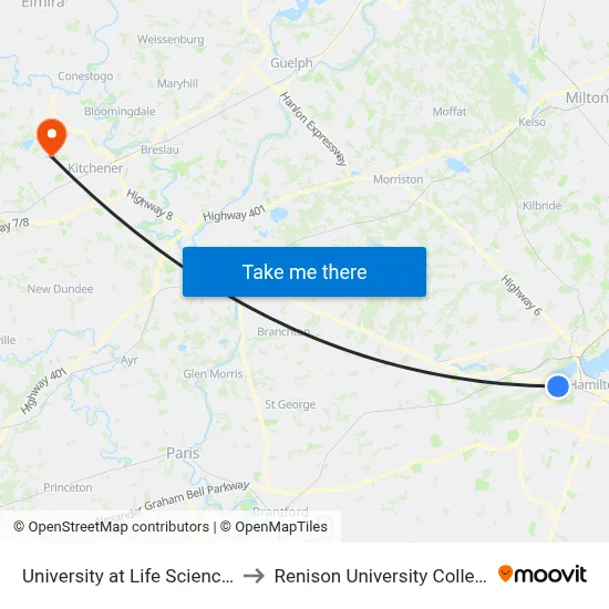 University at Life Sciences to Renison University College map