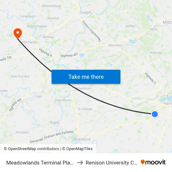 Meadowlands Terminal Platform 2 to Renison University College map
