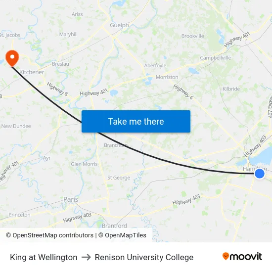 King at Wellington to Renison University College map