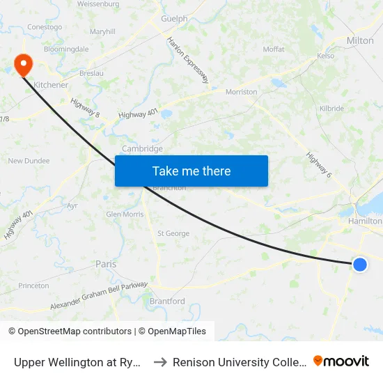 Upper Wellington at Rymal to Renison University College map