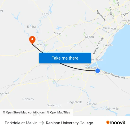 Parkdale at Melvin to Renison University College map