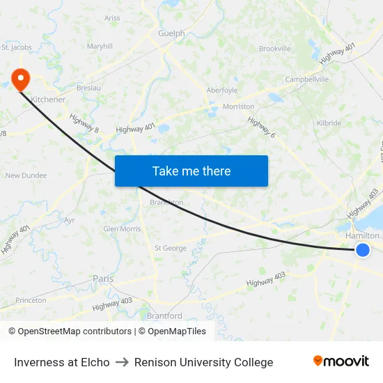 Inverness at Elcho to Renison University College map