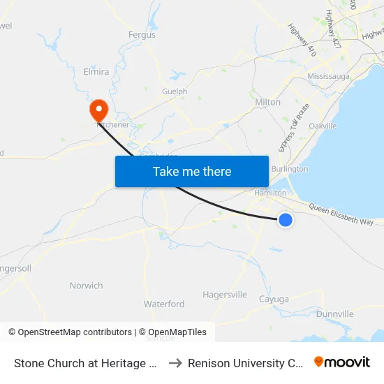 Stone Church at Heritage Greene to Renison University College map