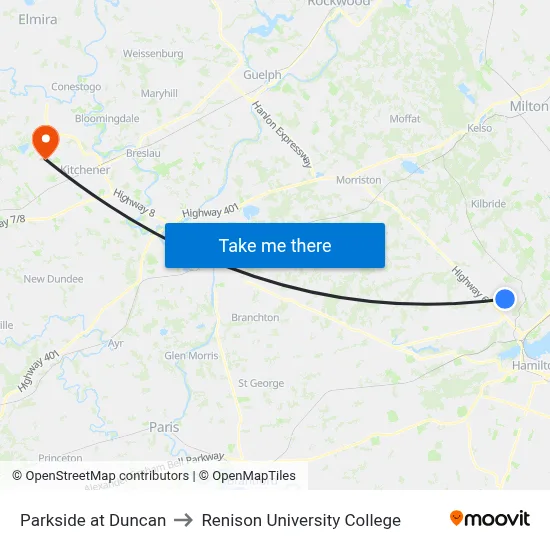 Parkside at Duncan to Renison University College map