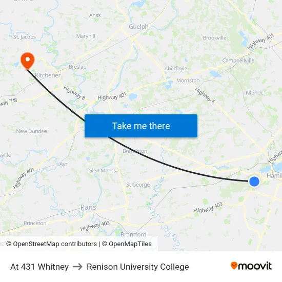 At 431 Whitney to Renison University College map