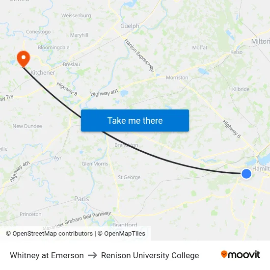 Whitney at Emerson to Renison University College map