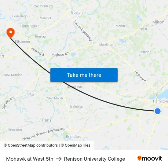 Mohawk at West 5th to Renison University College map