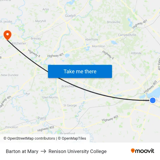Barton at Mary to Renison University College map