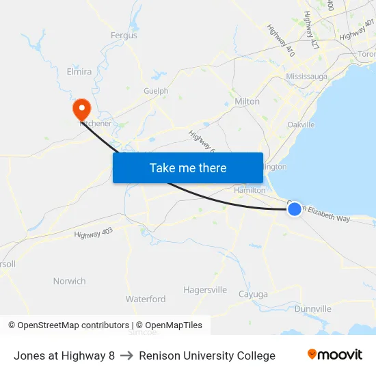 Jones at Highway 8 to Renison University College map