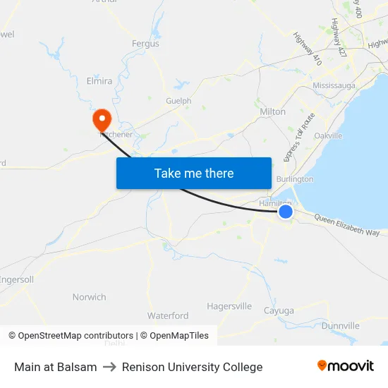 Main at Balsam to Renison University College map