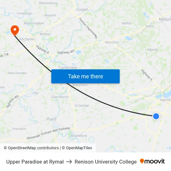 Upper Paradise at Rymal to Renison University College map