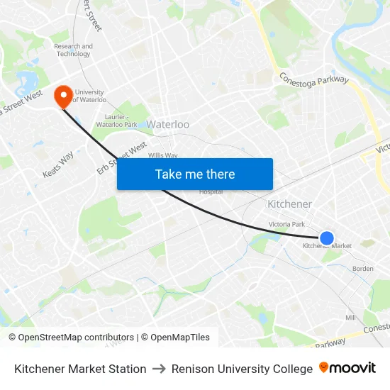Kitchener Market Station to Renison University College map