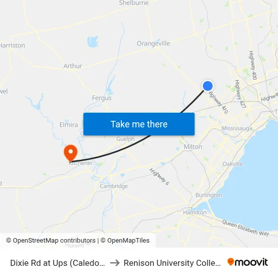 Dixie Rd at Ups (Caledon) to Renison University College map