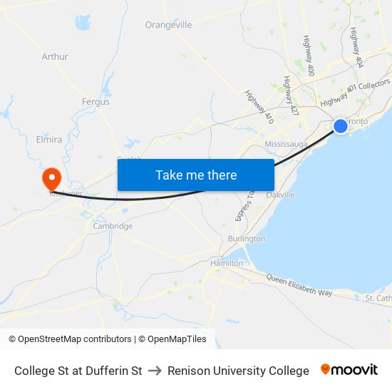 College St at Dufferin St to Renison University College map