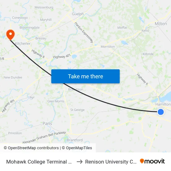 Mohawk College Terminal Pltfrm 5 to Renison University College map