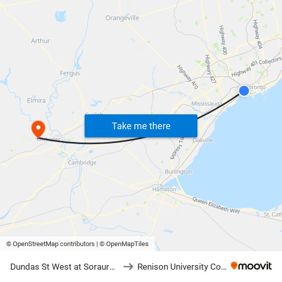 Dundas St West at Sorauren Ave to Renison University College map