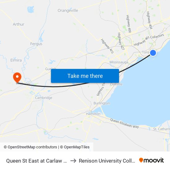 Queen St East at Carlaw Ave to Renison University College map