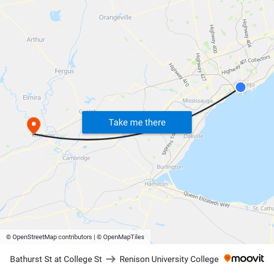 Bathurst St at College St to Renison University College map