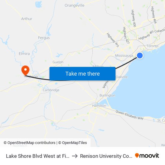 Lake Shore Blvd West at First St to Renison University College map