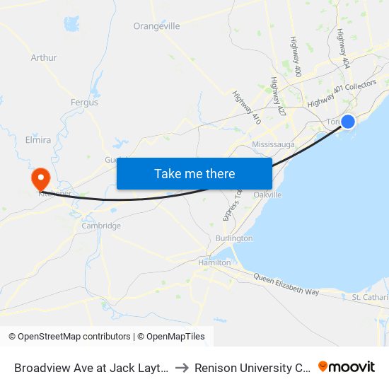 Broadview Ave at Jack Layton Way to Renison University College map