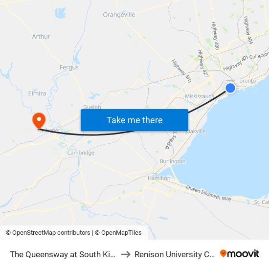 The Queensway at South Kingsway to Renison University College map