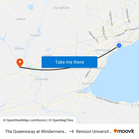 The Queensway at Windermere Ave West Side to Renison University College map