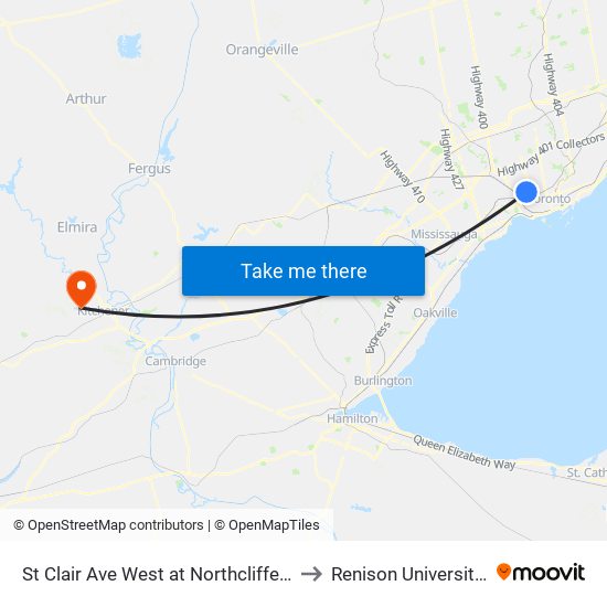 St Clair Ave West at Northcliffe Blvd East Side to Renison University College map