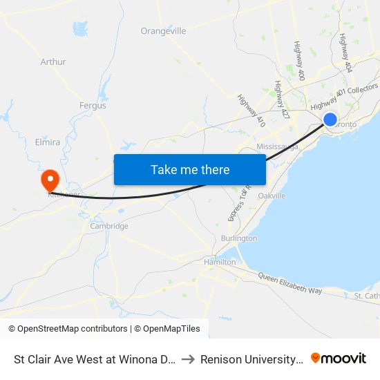 St Clair Ave West at Winona Dr West Side to Renison University College map