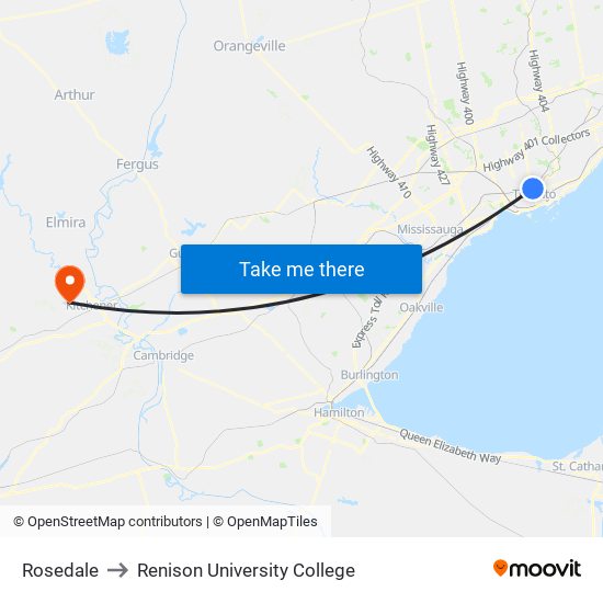 Rosedale to Renison University College map