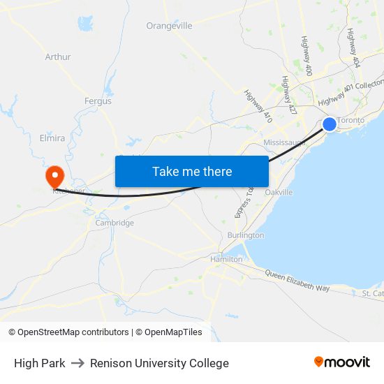 High Park to Renison University College map