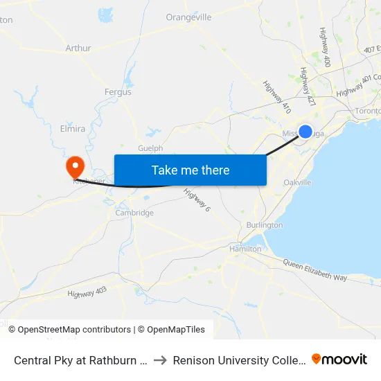Central Pky at Rathburn Rd to Renison University College map