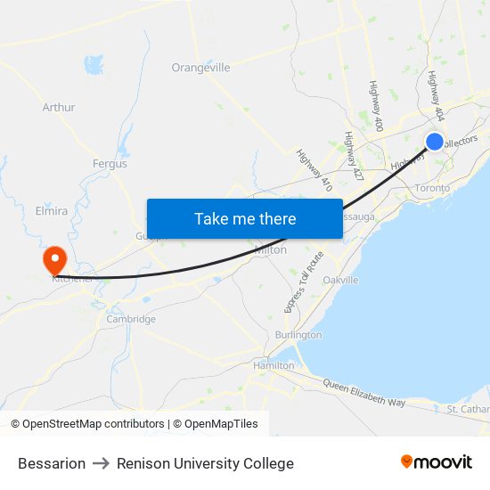 Bessarion to Renison University College map