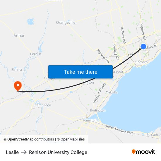 Leslie to Renison University College map