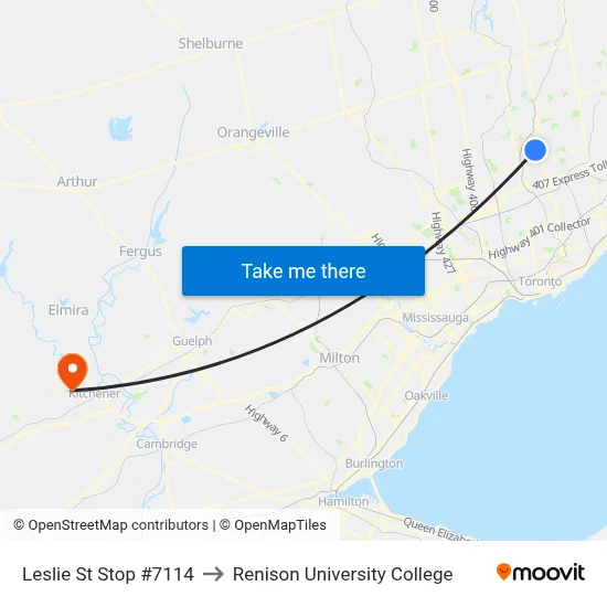 Leslie St Stop #7114 to Renison University College map