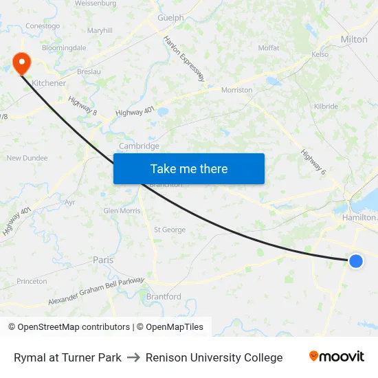 Rymal at Turner Park to Renison University College map