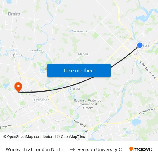 Woolwich at London Northbound to Renison University College map