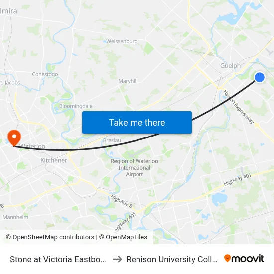 Stone at Victoria Eastbound to Renison University College map