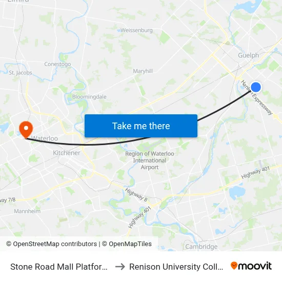 Stone Road Mall Platform 1 to Renison University College map