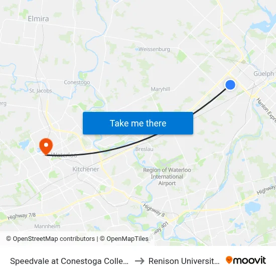 Speedvale at Conestoga College Eastbound to Renison University College map