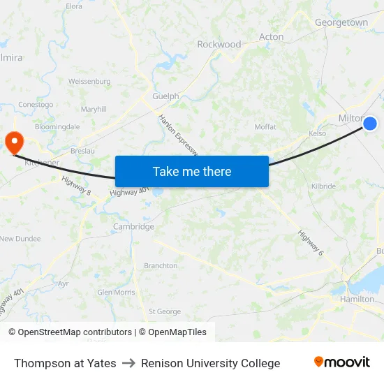 Thompson at Yates to Renison University College map