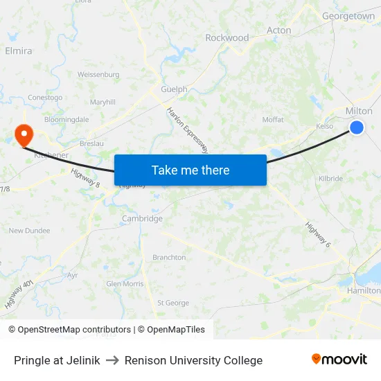 Pringle at Jelinik to Renison University College map