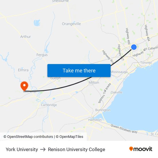 York University to Renison University College map