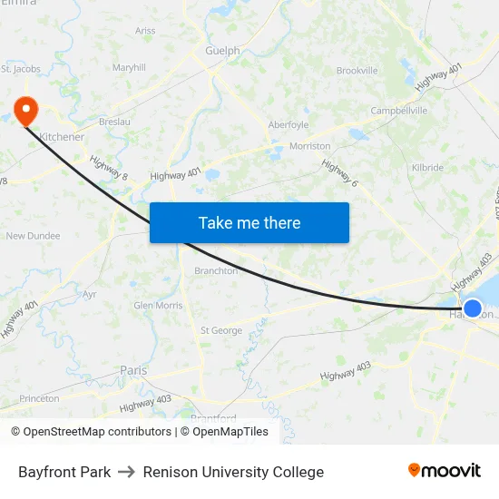 Bayfront Park to Renison University College map