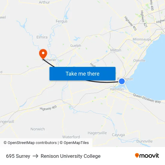 695 Surrey to Renison University College map