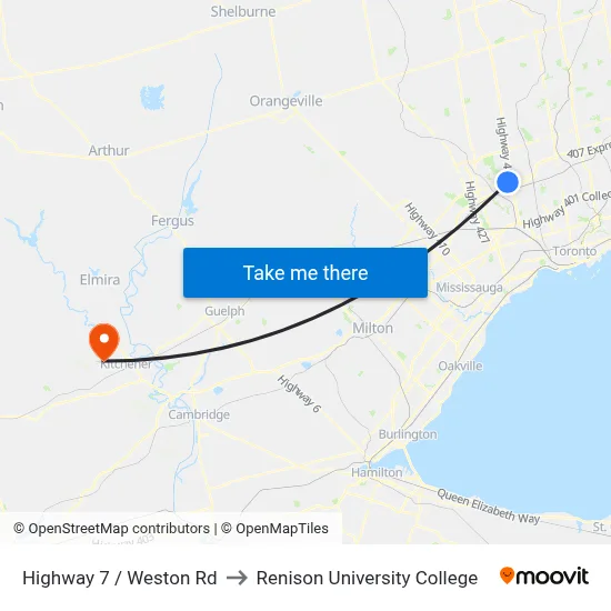 Highway 7 / Weston Rd to Renison University College map