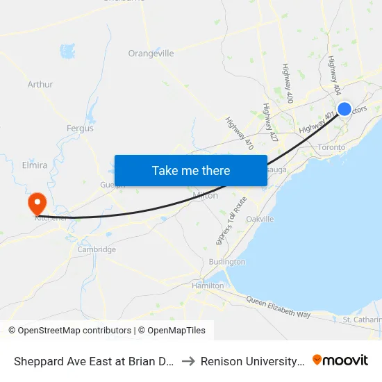 Sheppard Ave East at Brian Dr West Side to Renison University College map