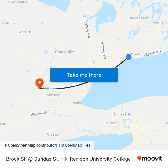 Brock St. @ Dundas St. to Renison University College map