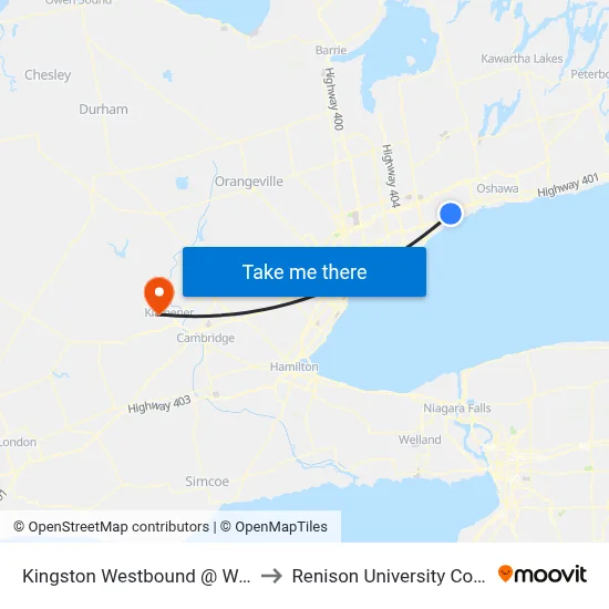 Kingston Westbound @ Walnut to Renison University College map